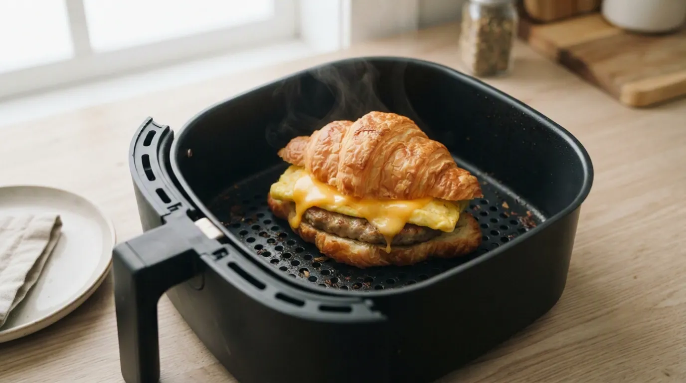 Jimmy Dean Breakfast Sandwich cooked in an air fryer