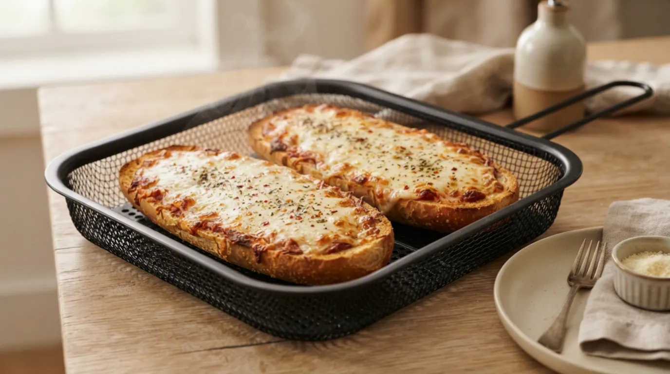 Red Baron French Bread Pizza cooked in an air fryer
